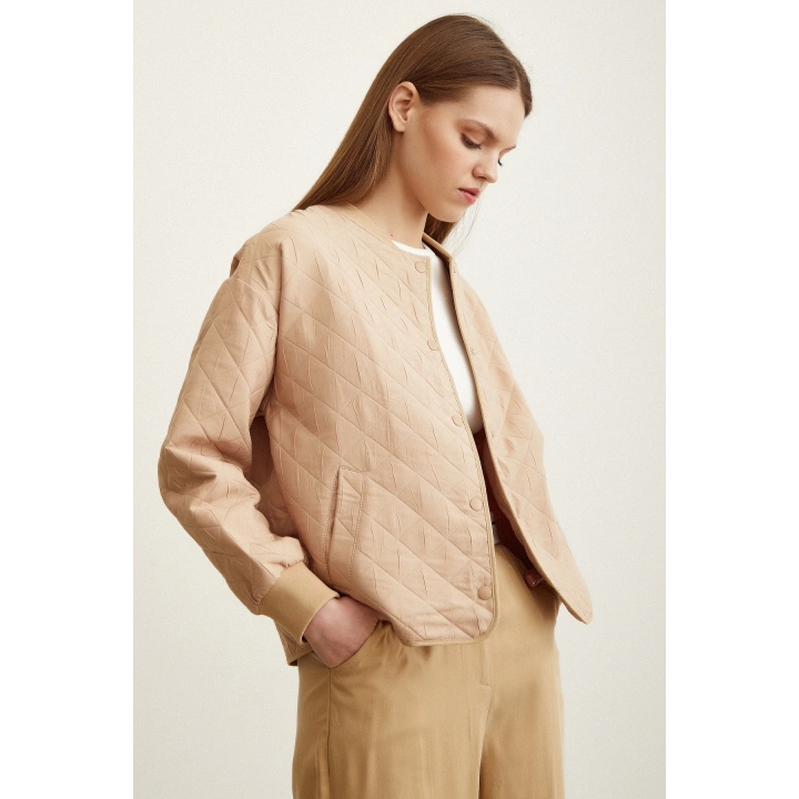 Bomber Kapitone Ceket Bej