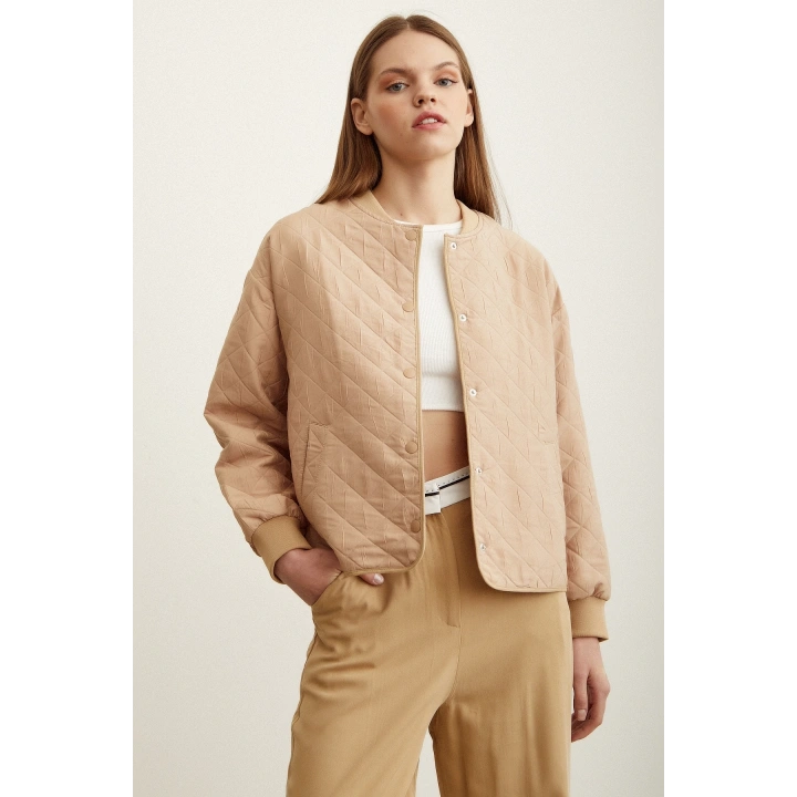 Bomber Kapitone Ceket Bej