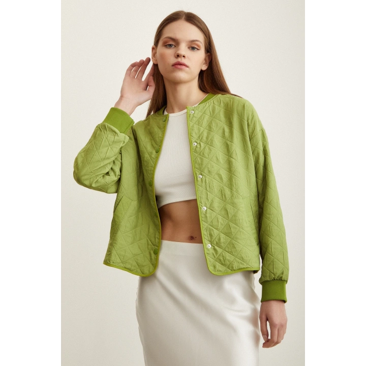 Bomber Kapitone Ceket Fıstık Yeşili