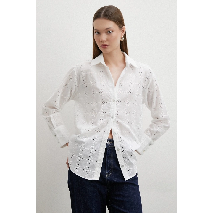 Brodeli Gömlek Ekru