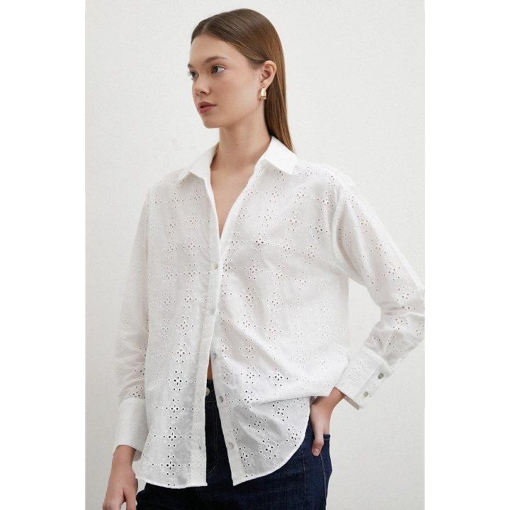 Brodeli Gömlek Ekru