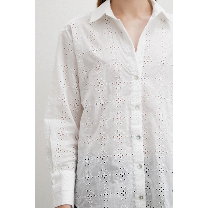 Brodeli Gömlek Ekru