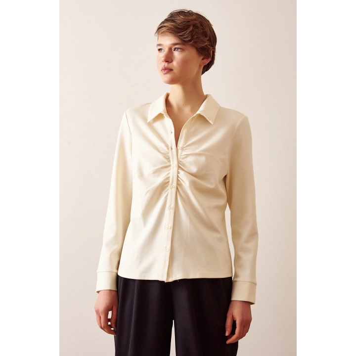 Büzgülü Gömlek Ekru