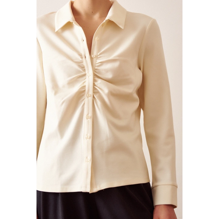 Büzgülü Gömlek Ekru
