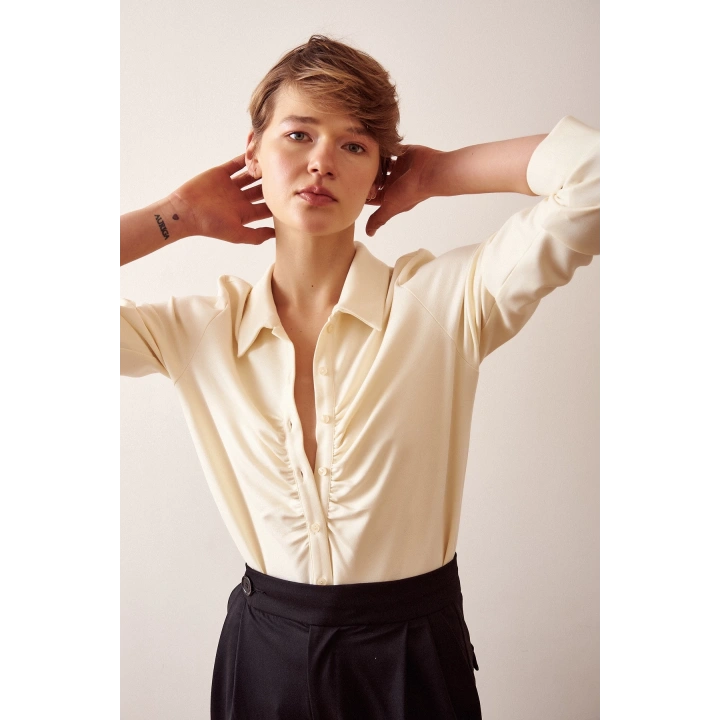 Büzgülü Gömlek Ekru