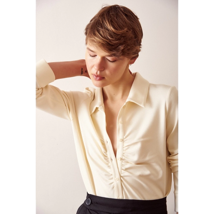 Büzgülü Gömlek Ekru