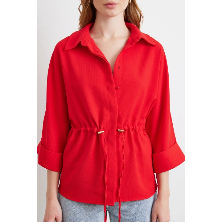 Büzgülü Kimono Gömlek Kırmızı