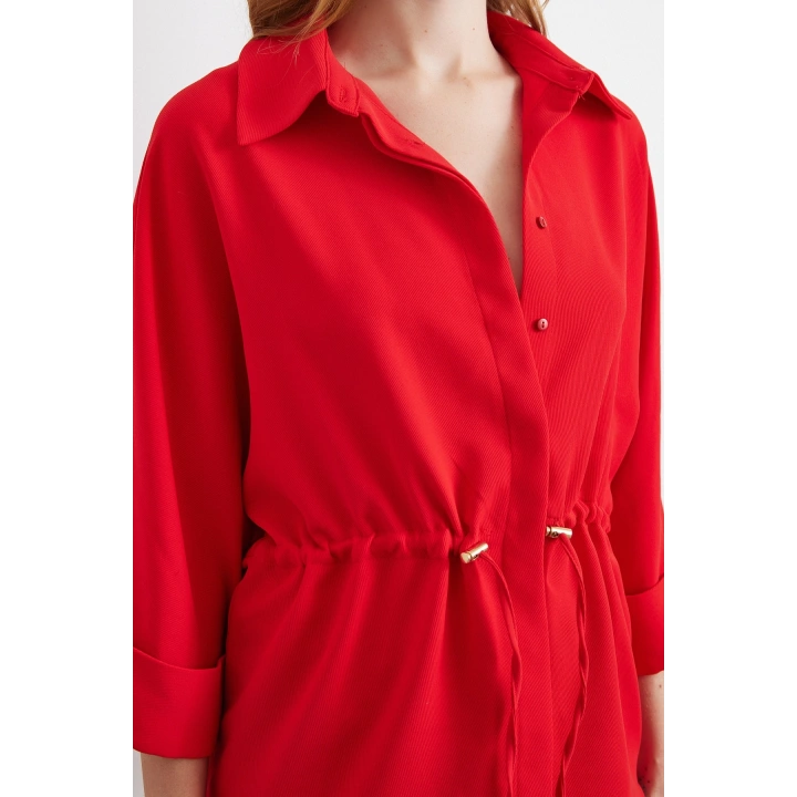 Büzgülü Kimono Gömlek Kırmızı