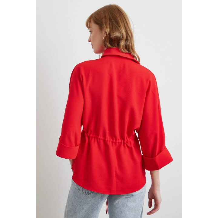 Büzgülü Kimono Gömlek Kırmızı