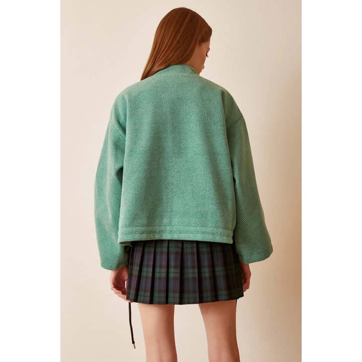 Cep Detaylı Bağcıklı Crop Ceket Yeşil