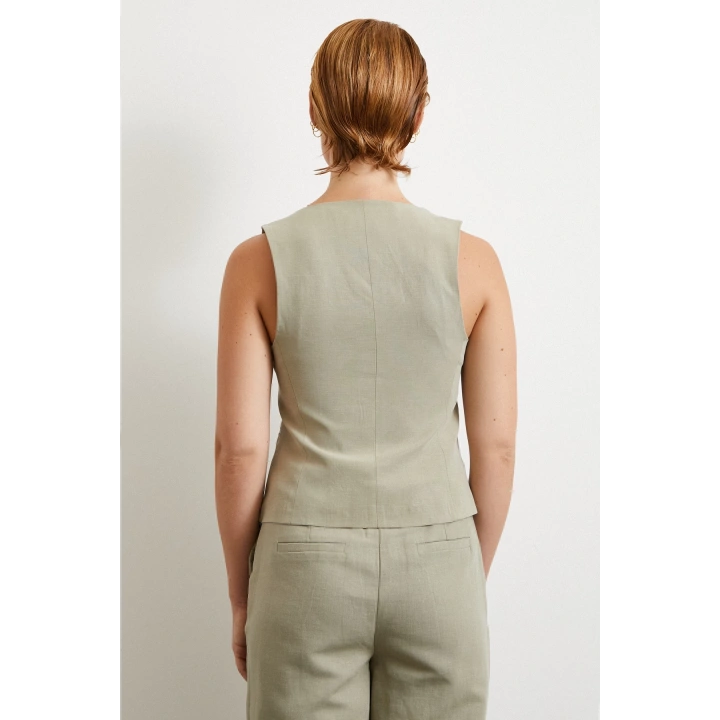 Cep Kapaklı Keten Yelek Gri