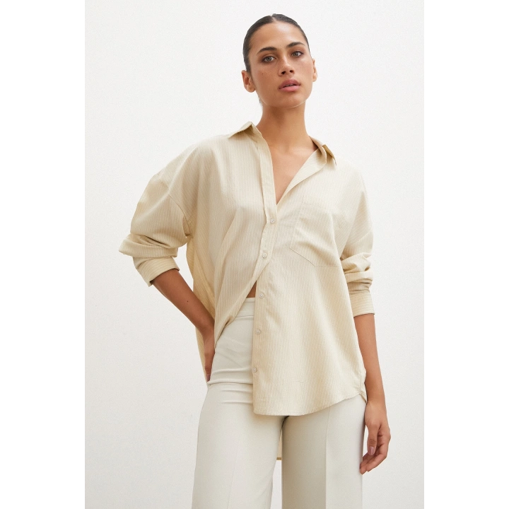 Cepli Çizgili Gömlek Bej