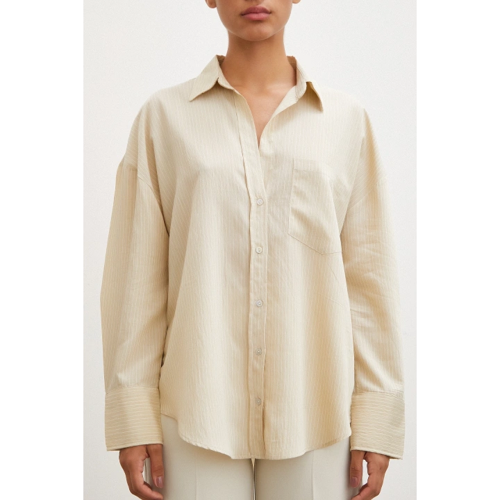 Cepli Çizgili Gömlek Bej