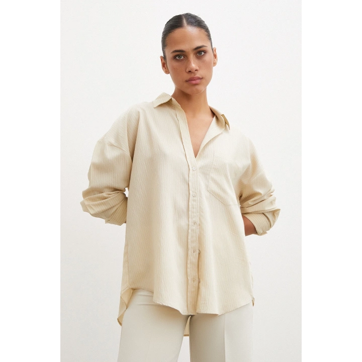 Cepli Çizgili Gömlek Bej