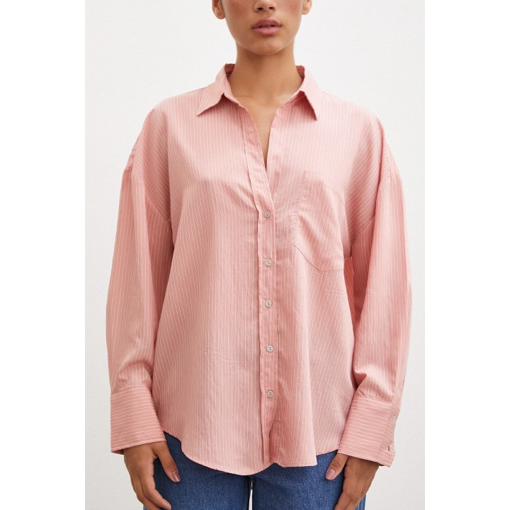 Cepli Çizgili Gömlek Gül Kurusu