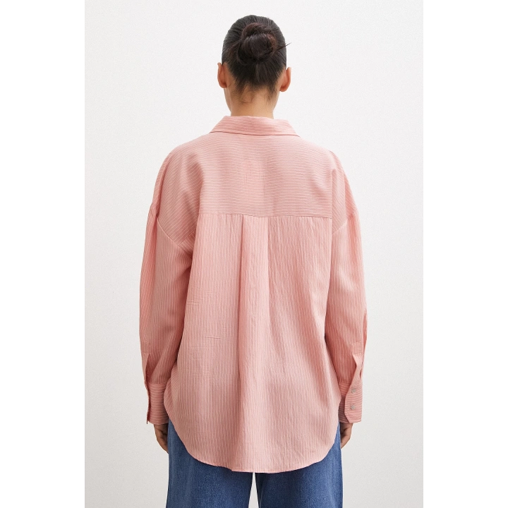 Cepli Çizgili Gömlek Gül Kurusu