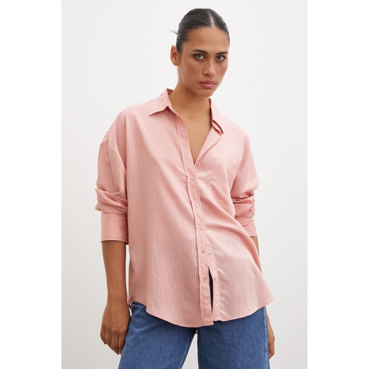 Cepli Çizgili Gömlek Gül Kurusu