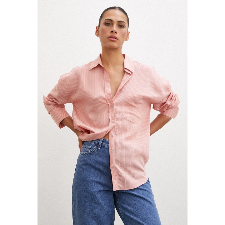 Cepli Çizgili Gömlek Gül Kurusu