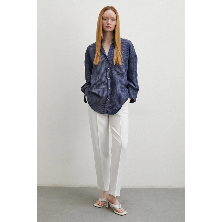 Cepli Çizgili Gömlek Lacivert