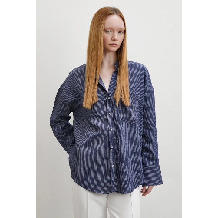 Cepli Çizgili Gömlek Lacivert