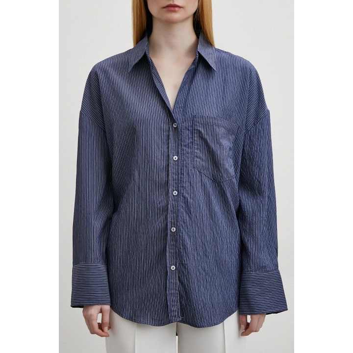 Cepli Çizgili Gömlek Lacivert