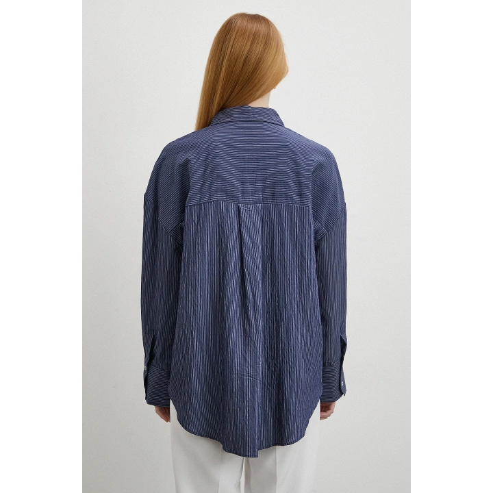 Cepli Çizgili Gömlek Lacivert