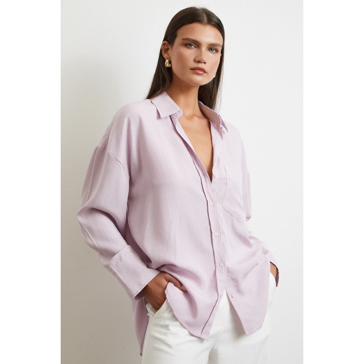 Cepli Çizgili Gömlek Lila