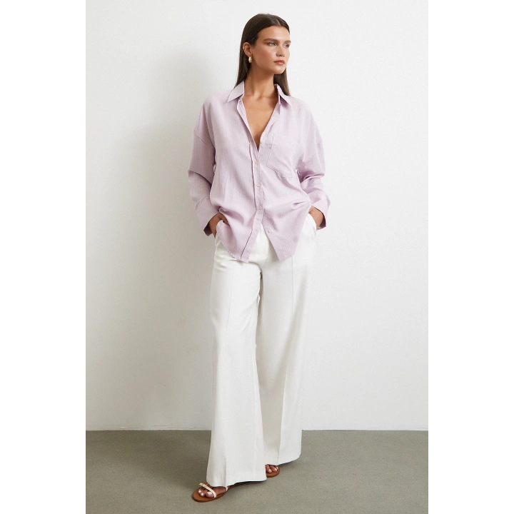 Cepli Çizgili Gömlek Lila