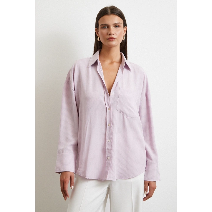 Cepli Çizgili Gömlek Lila