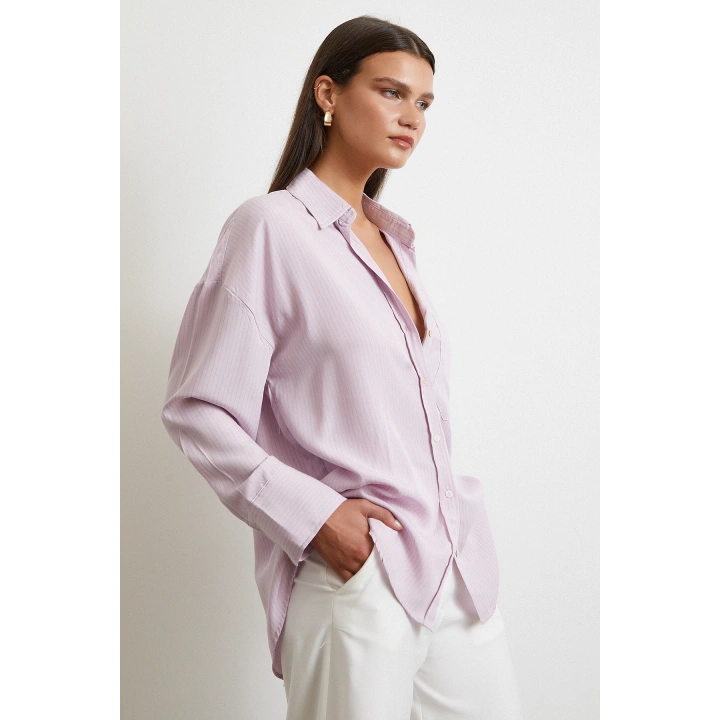 Cepli Çizgili Gömlek Lila