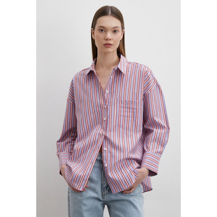 Cepli Çizgili Gömlek Mavi