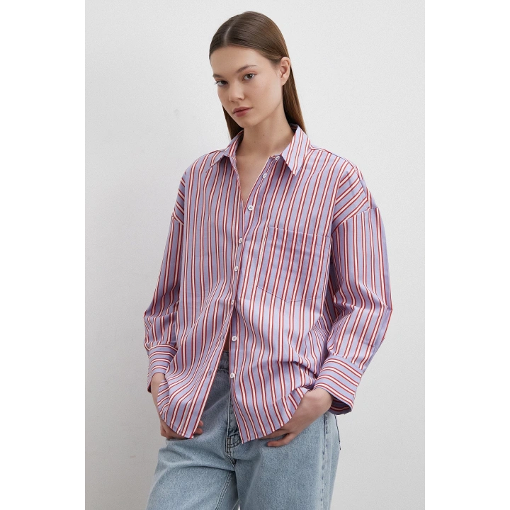 Cepli Çizgili Gömlek Mavi