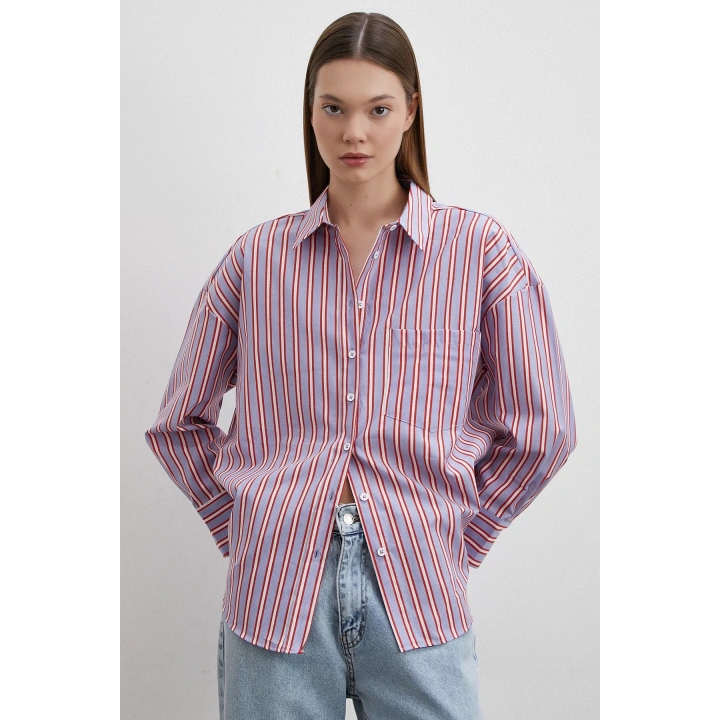 Cepli Çizgili Gömlek Mavi