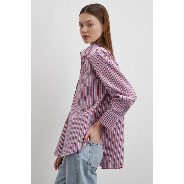 Cepli Çizgili Gömlek Mavi