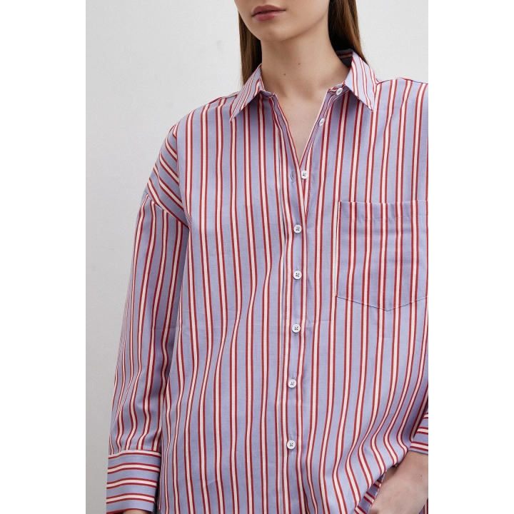 Cepli Çizgili Gömlek Mavi