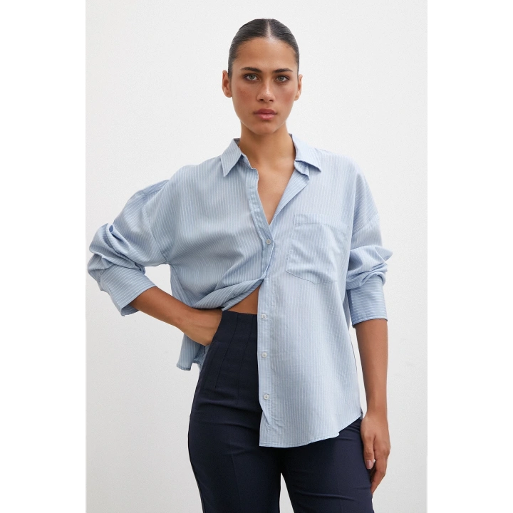 Cepli Çizgili Gömlek Mavi