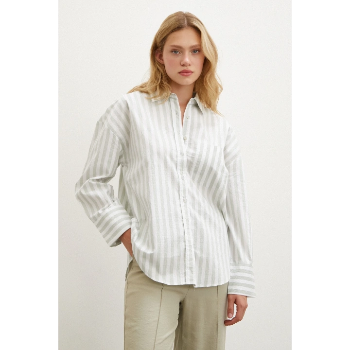 Cepli Çizgili Gömlek Mint