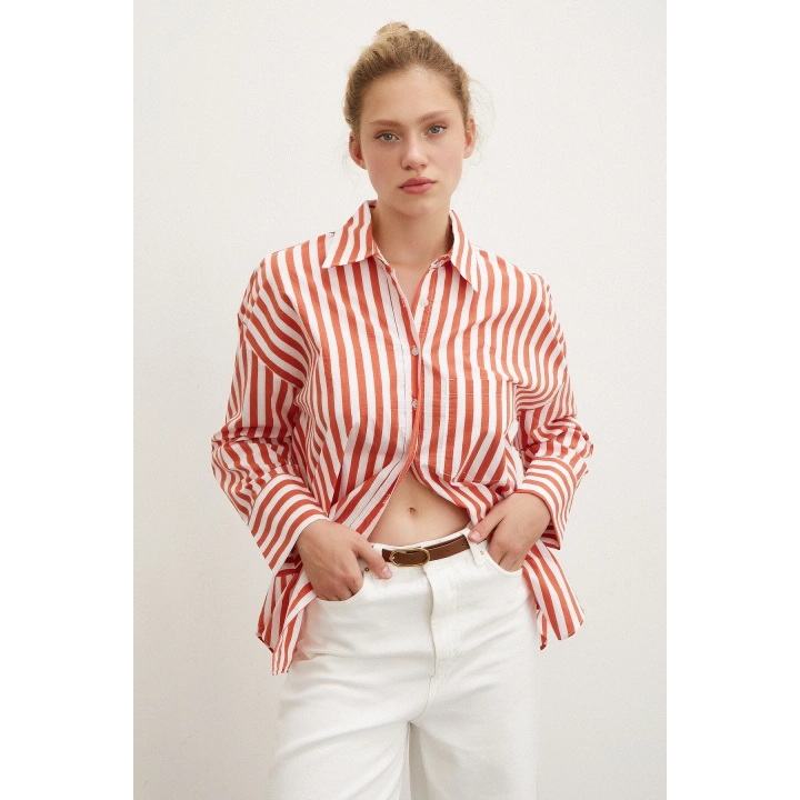 Cepli Çizgili Gömlek Oranj