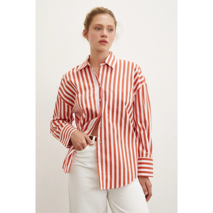 Cepli Çizgili Gömlek Oranj