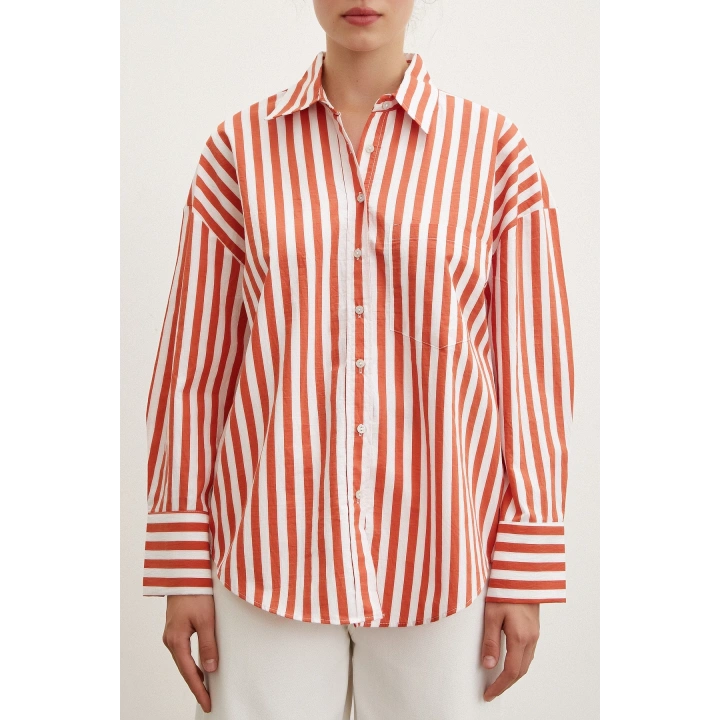Cepli Çizgili Gömlek Oranj