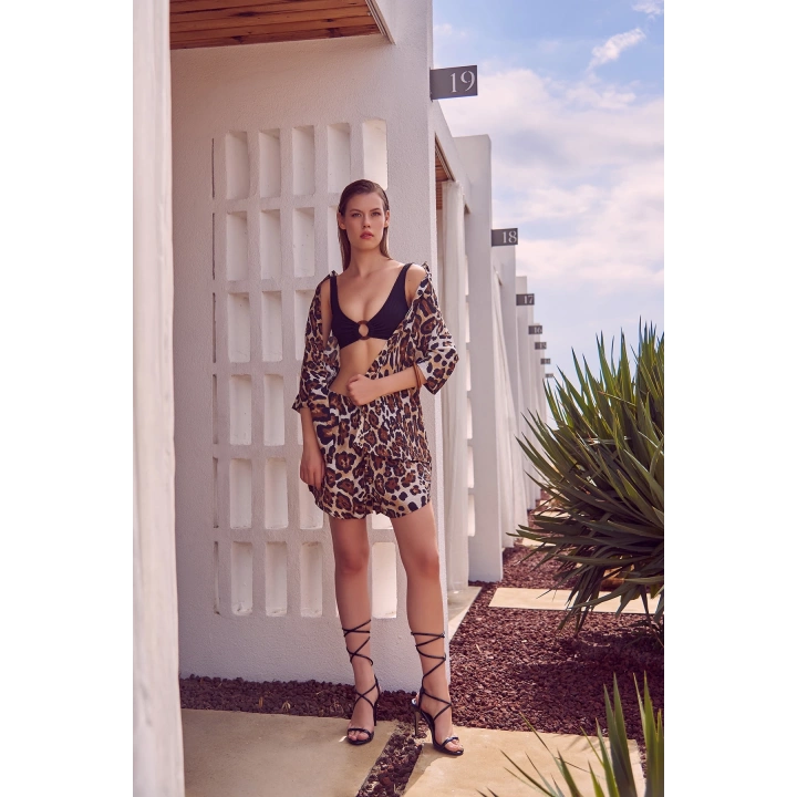 Cepli Leopar Desenli Şortlu Takım Haki