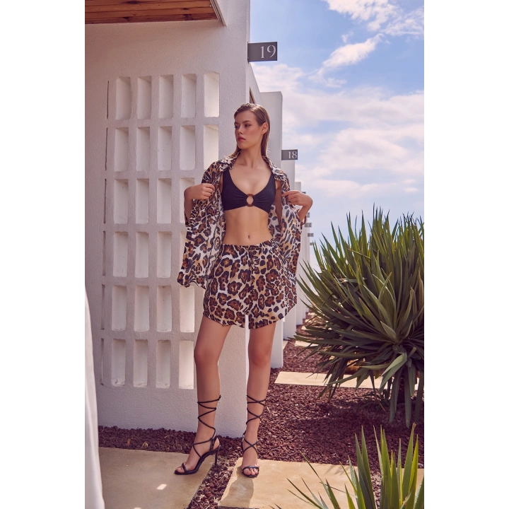Cepli Leopar Desenli Şortlu Takım Haki