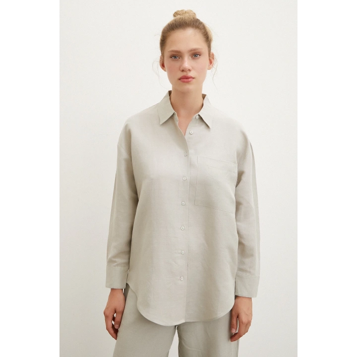 Cepli Oversize Gömlek Haki