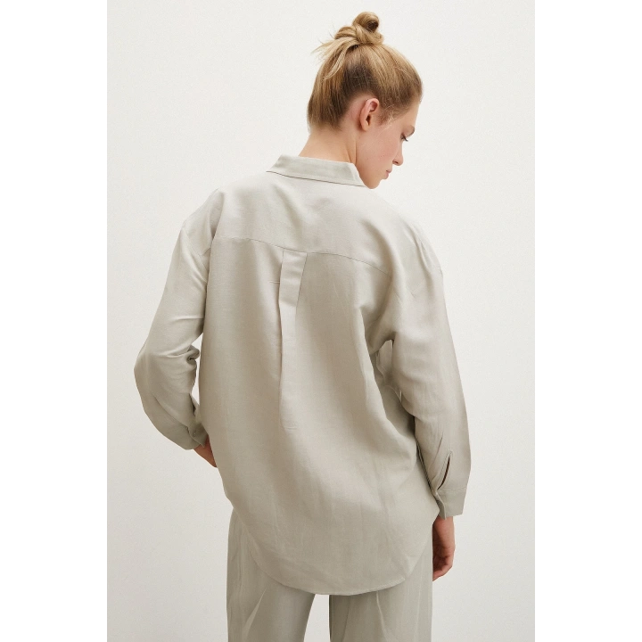 Cepli Oversize Gömlek Haki