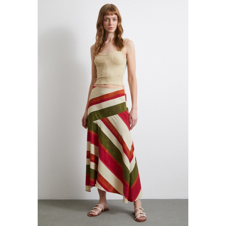 Chery Çizgili Verev Etek Bej