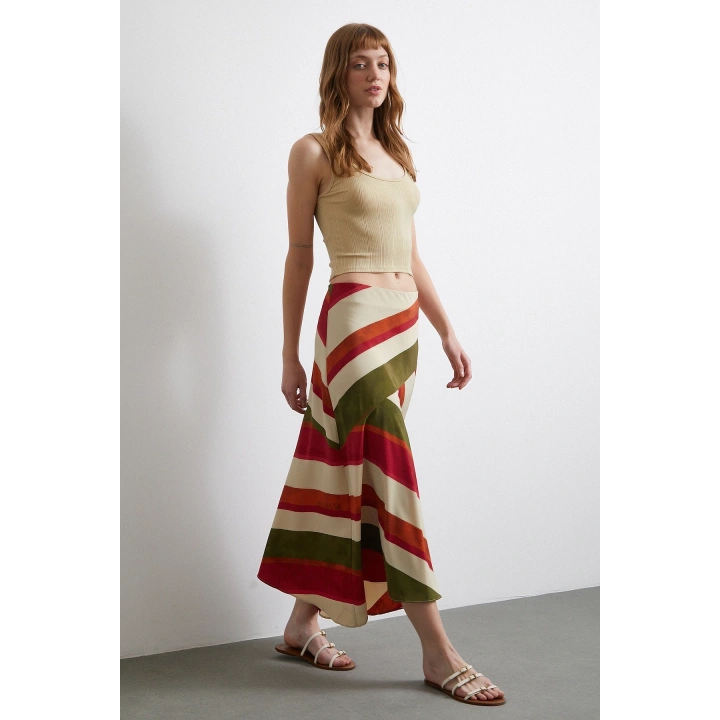 Chery Çizgili Verev Etek Bej