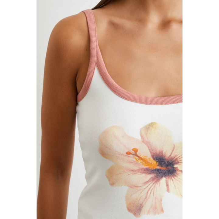 Çiçek Baskılı Askılı Top Ekru