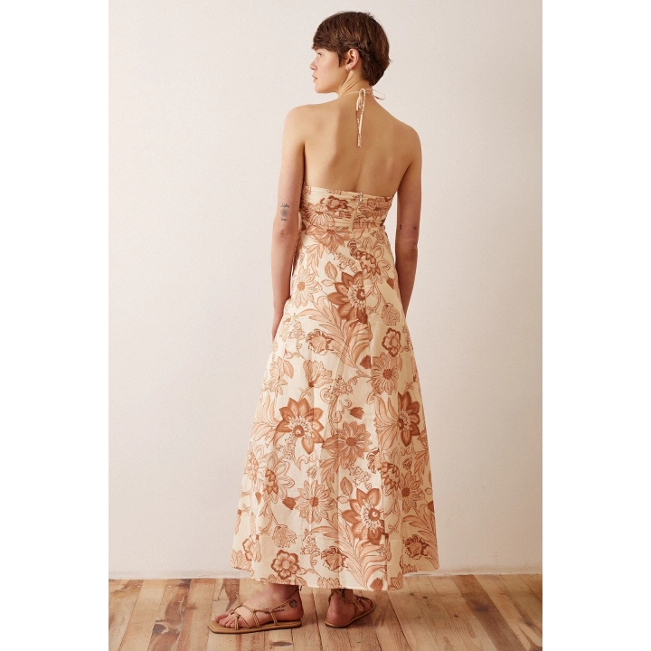 Çiçek Desenli Askılı Elbise Sarı