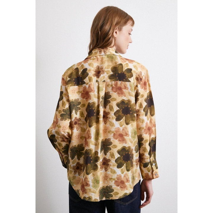 Çiçekli Vual Gömlek Haki