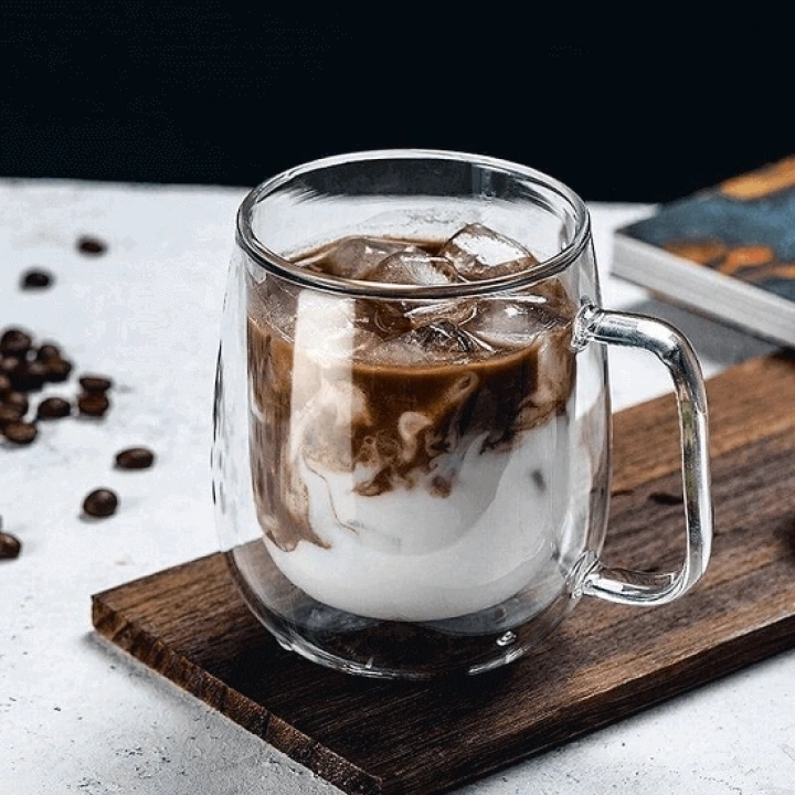 Çift Cidarlı Cam Kupa 300 ml El Yakmayan Bardak